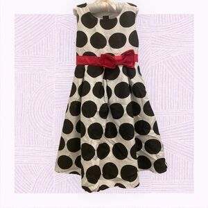 Cherokee Blk & Wht Polka Dot Pink Sash Holiday Formal Dress Up Girls Dress Sz 7